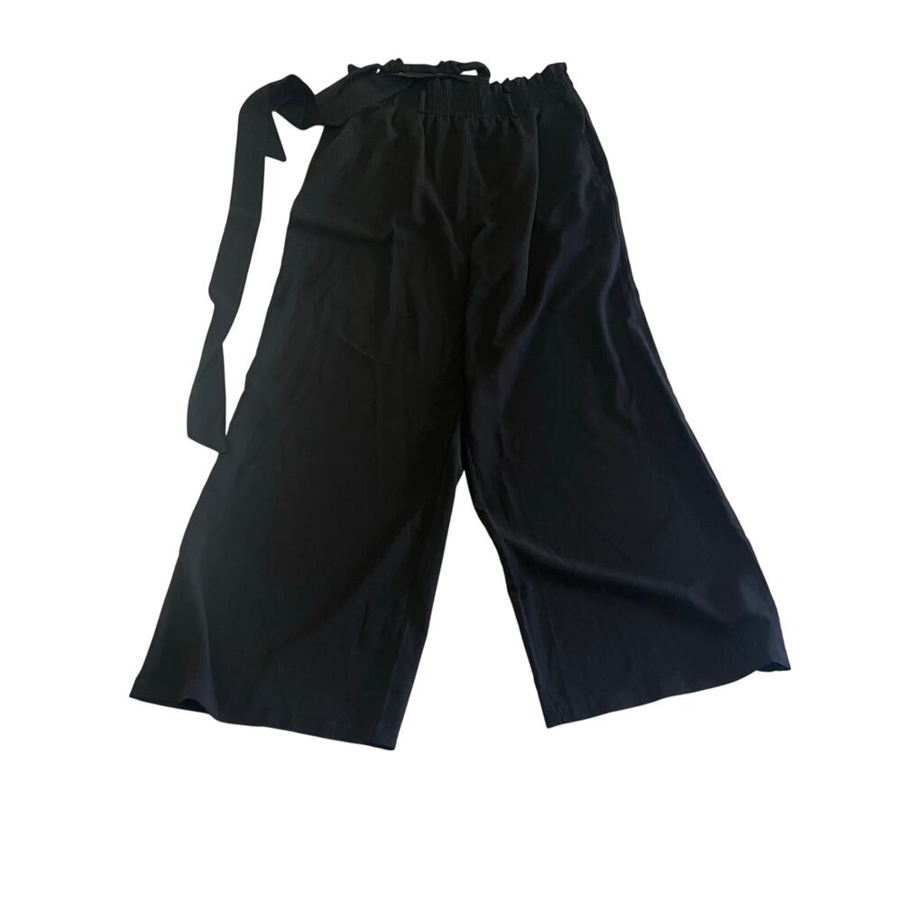 Black Wide-Leg Paperbag Waist Culotte Pants with Removable Belt - XL